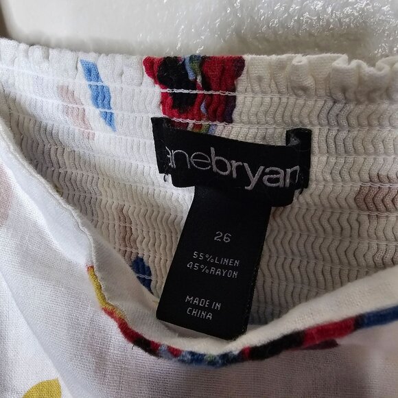 Lane Bryant 26 White Floral Dress Linen Blend Smocked Midi Cottage Sun Dress - Picture 6 of 9